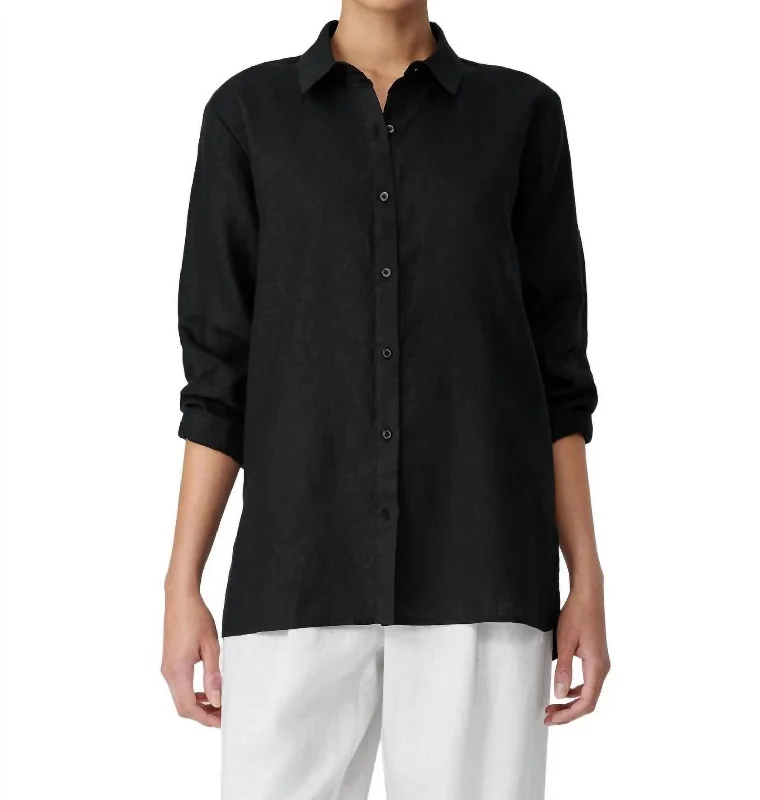 Classic Collar Easy Shirt Top In Black Final Sale