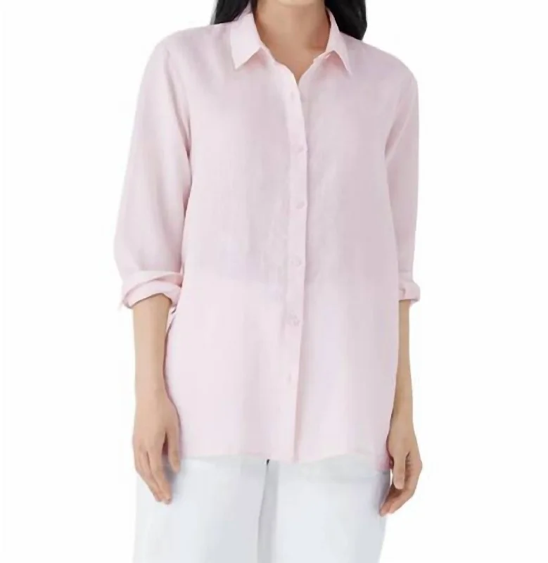 Classic Collar Easy Shirt Top In Crystal Pink Stylish Savings