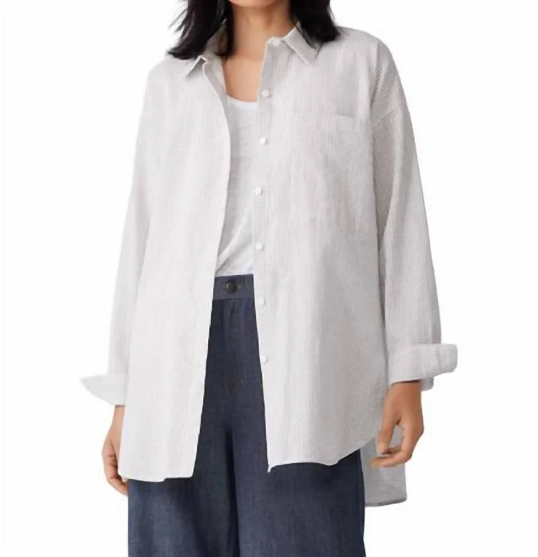 Classic Collar Long Shirt In White Budget Saver