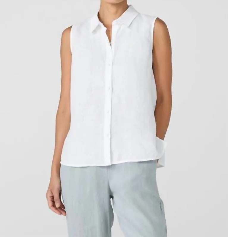 Classic Collar Sleeveless Top In White Flash Sales