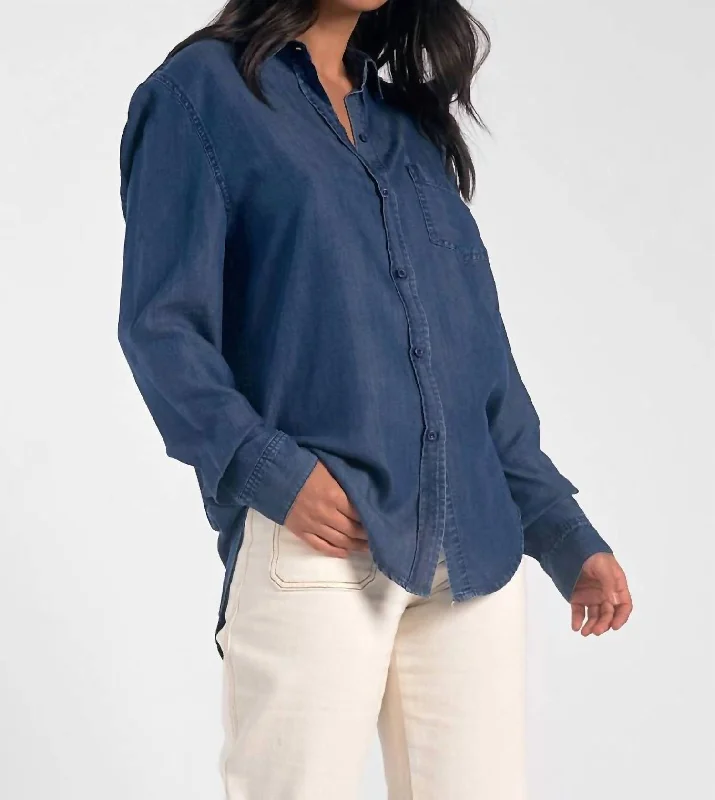 Classic Denim Button Down Shirt In Blue Trendy And Individual Women's Fashion