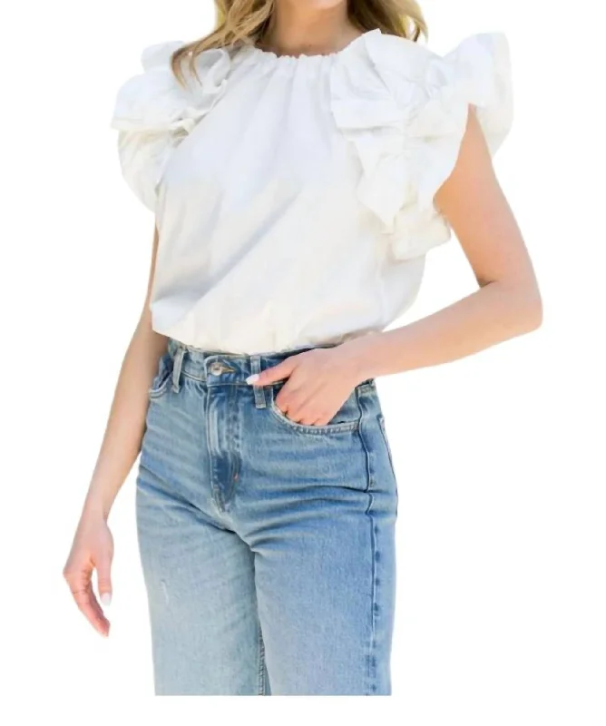 Cleo Flutter Sleeve Top In White Best Deals Of The Season