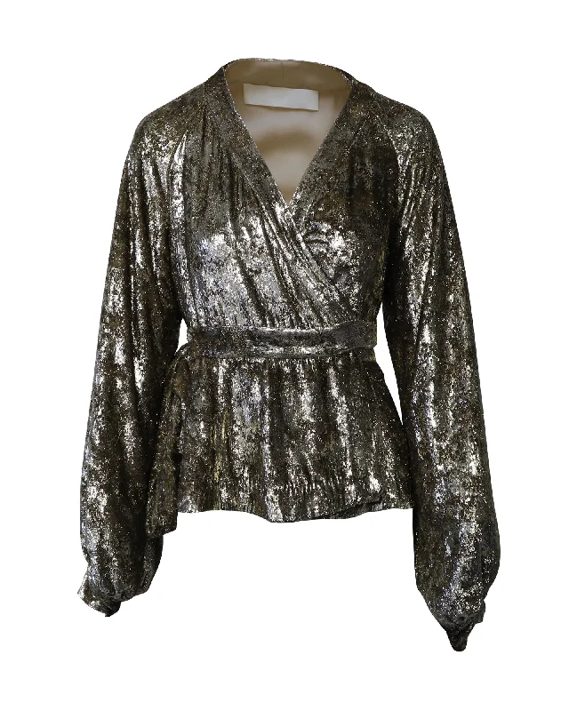 Co Metallic Velvet Wrap Blouse in Gold Polyester Current Trends