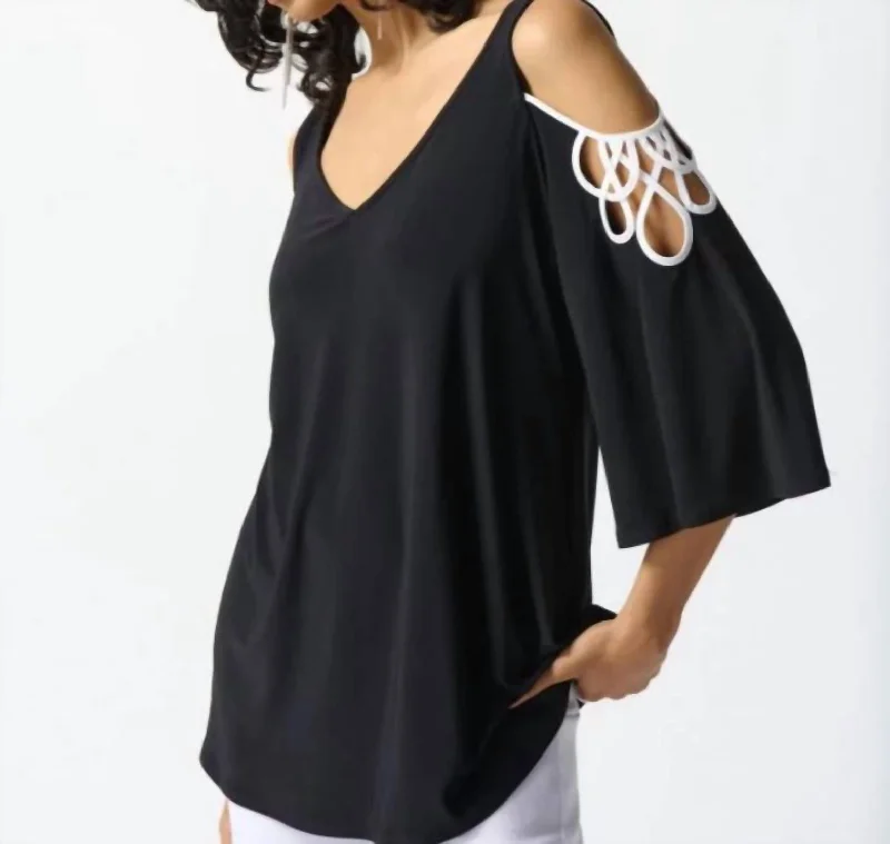 Cold Shoulder A Line Top In Black Off White Weekend Special