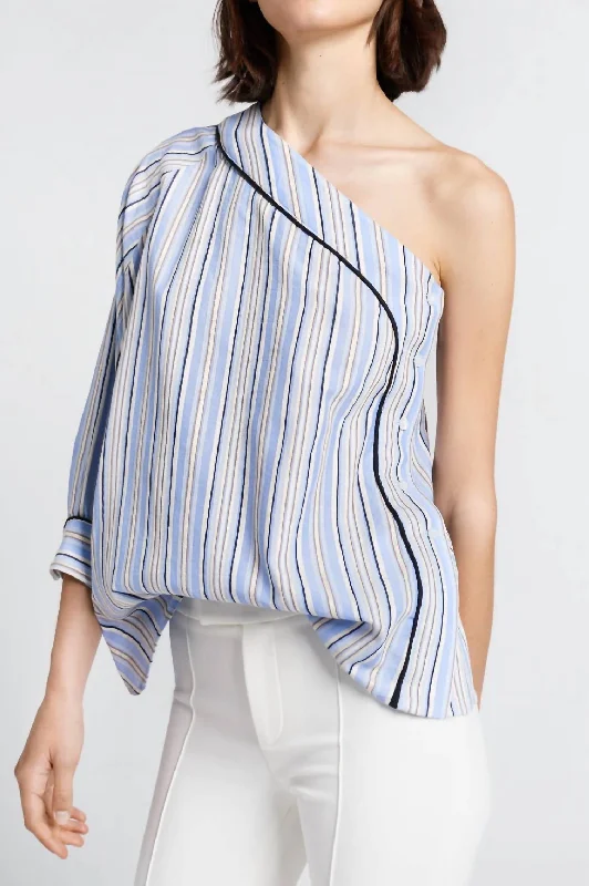 Cold Shoulder Shirt In Blue Variegated Stripe Shop Sale Items