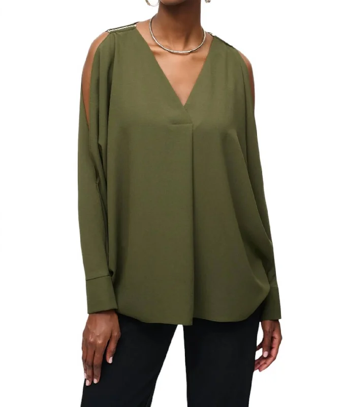 Cold-Shoulder V-Neck Blouse In Iguana Fresh Styles, Fresh Deals