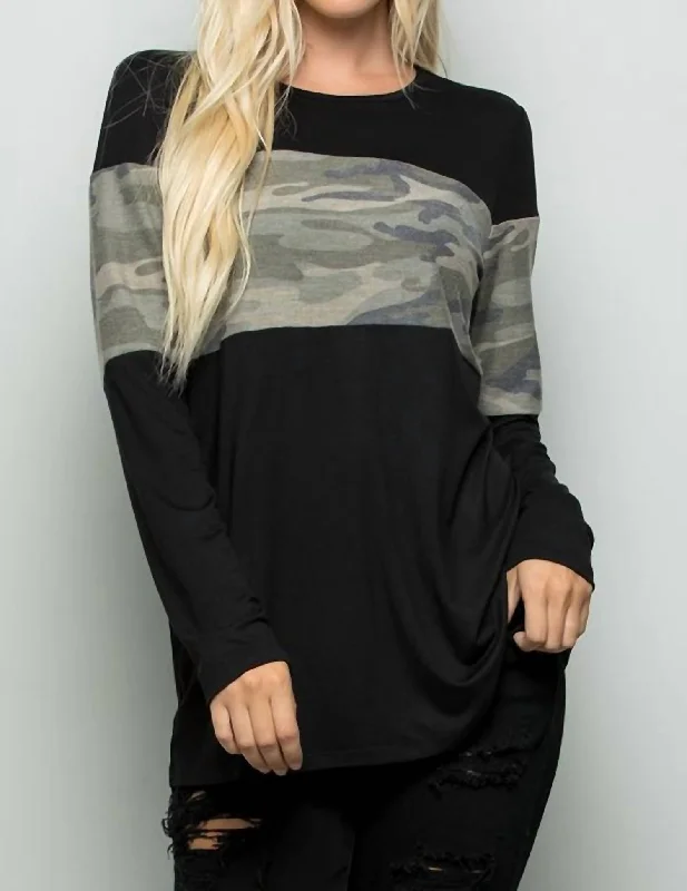 Color Block Long Sleeve Top In Black Special Occasion Wear