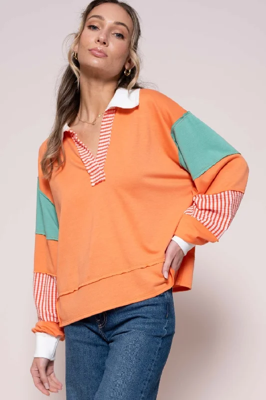 Color Block Top with Striped Panel Graceful Drape