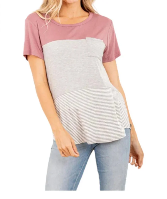 Colorblock Pocket Tee In Mauve Stylish Looks