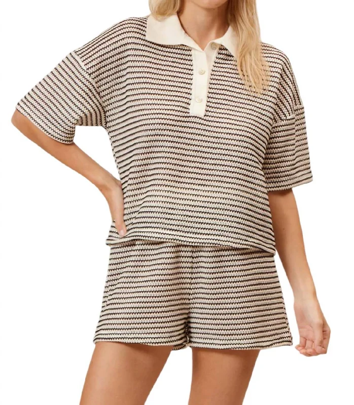 Comey Polo Knit Top In Cream/black Summer Deals