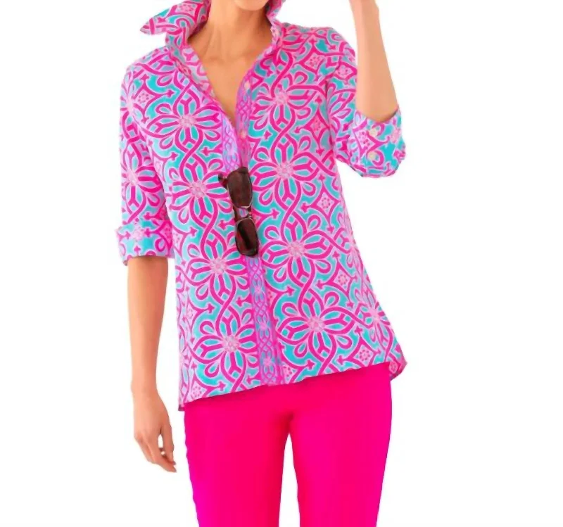 Comfy Cozy Shirt - Piazza In Turq/pink Imeless Style