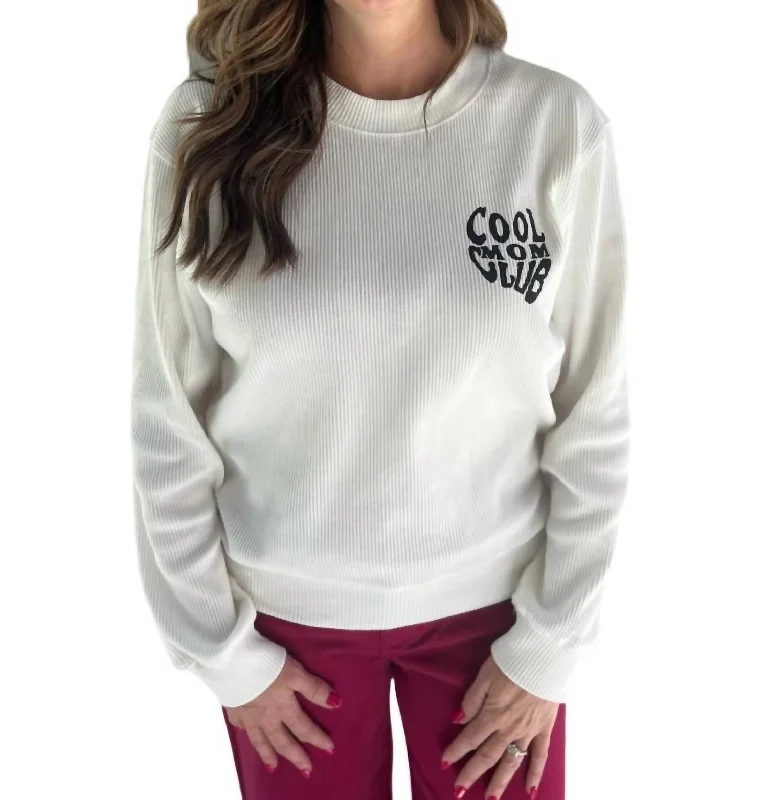 Cool Mom Club Ribbed Sweatshirt In White Budget-Friendly Fashion