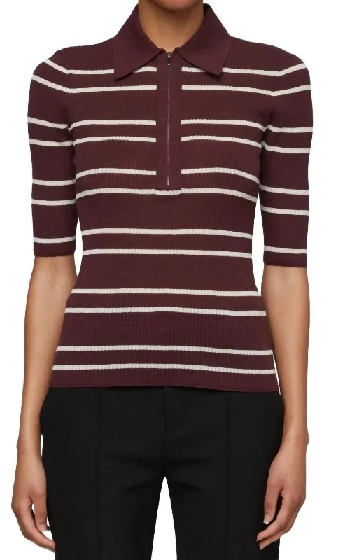 Cooper Top In Carob/white Wide Stripe Season Sale