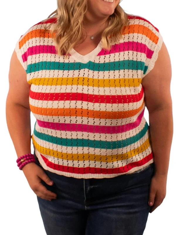 Cora Knit Top With Lace Up Back Detail In Multicolor Trend Driven Wardrobe