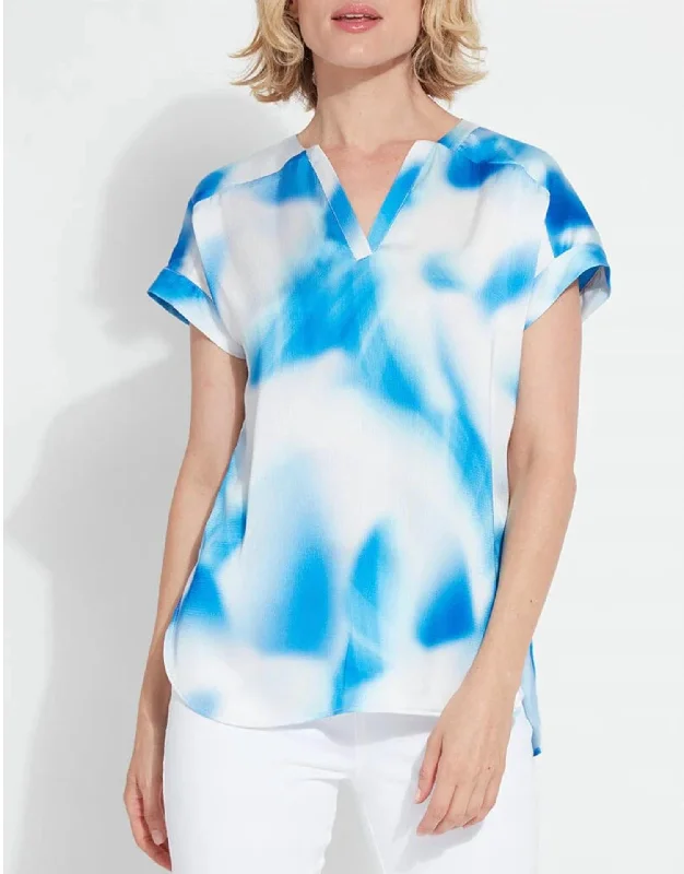 Coraline Printed Top In Digital Blue Flash Sale, Don't Miss