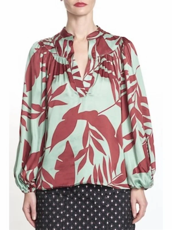 Corine Top Blouse In Mint Print Hot Brand Discounts