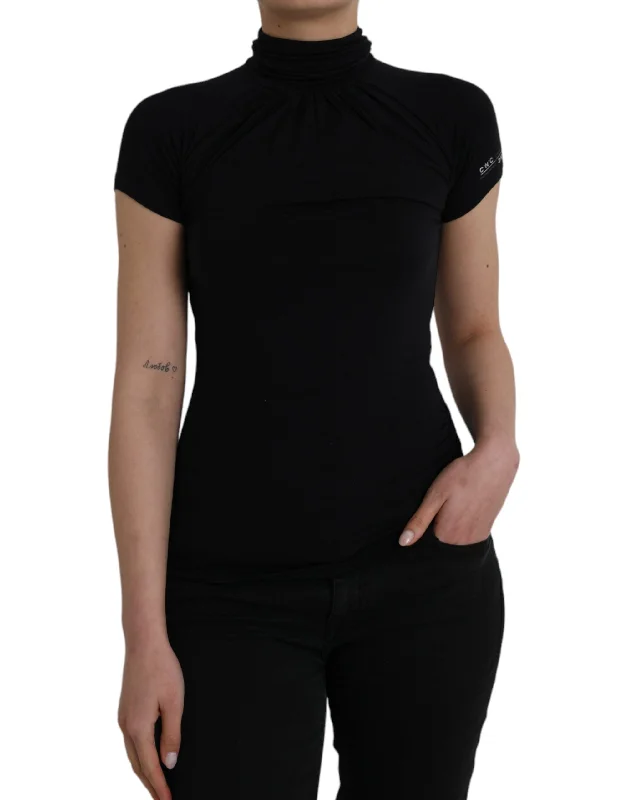 Costume National  Turtleneck Viscose Short Sleeve Women's Top Modern Women's Fashion