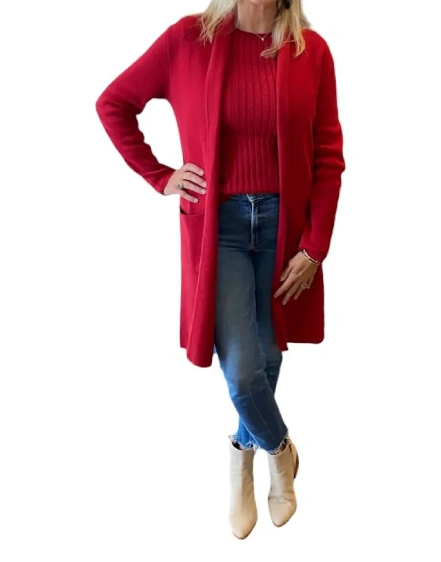 Cotton Cashmere Blair Rib Long Sleeve Top In Cardinal Feminine Elegance