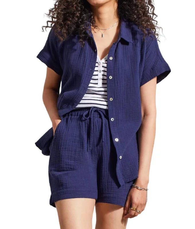 Cotton Gauze S/s Shirt With Raw Edge Hem In Nautical Trendy Urban Attire