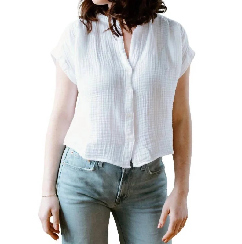 Cotton Gauze Short Sleeve Top In White Trendy Street Style