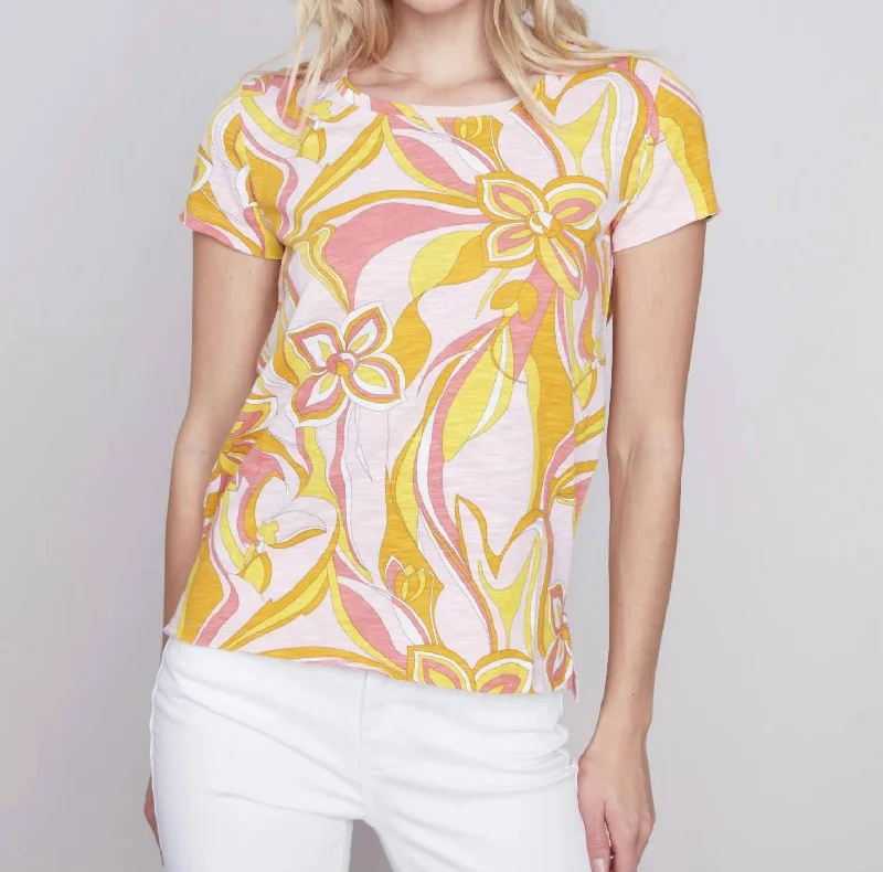 Cotton Slub Sorbet Tee In Peach/white/yellow Get The Latest Trends