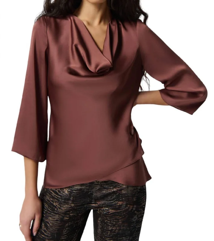 Cowl Neck Pullover Top In Toffee New Styles Just In