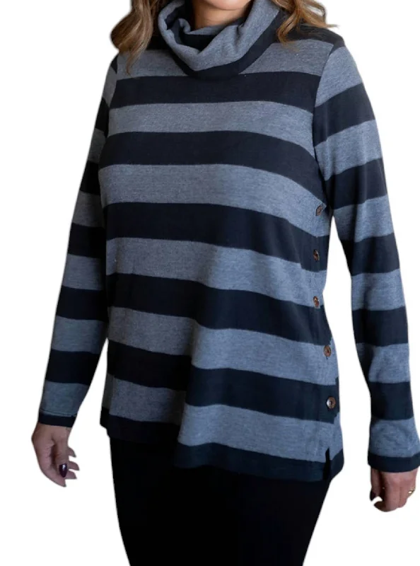 Cowl Neck Striped Top In Gray Black Discounts On Casual Weekend Styles