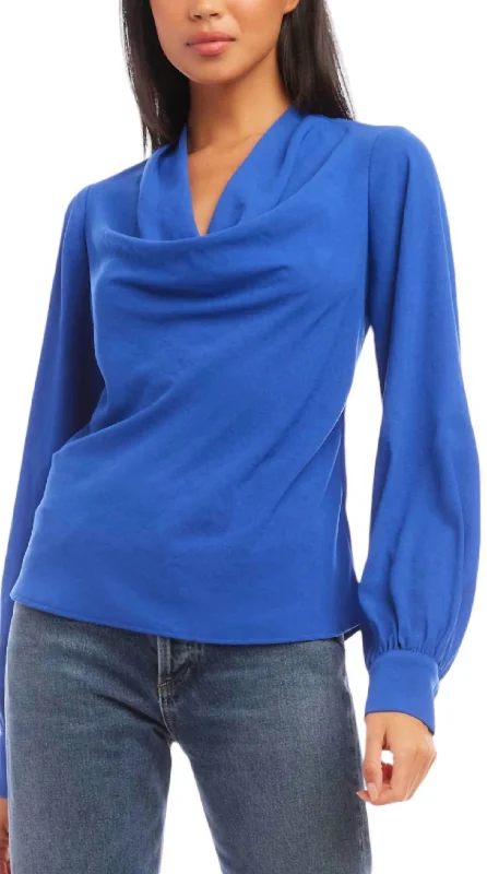 Cowl Neck Top In Cobalt Everyday Glamour