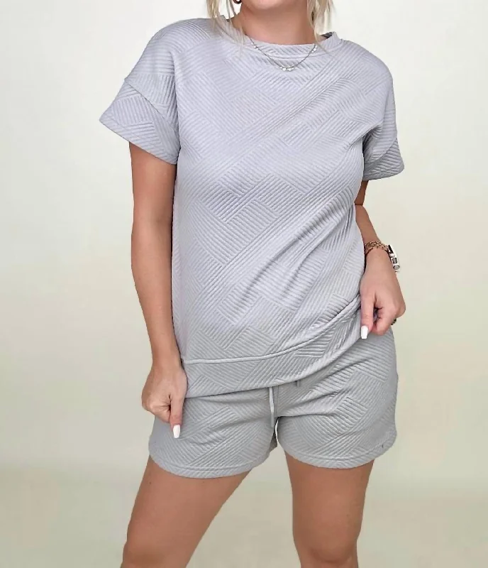 Crewneck Top And Drawstring Shorts Set In Gray Exquisite Craftsmanship