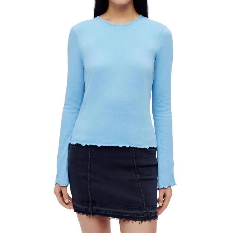 Crinkle Bell Long Sleeve Tee Top In Carolina Blue Crazy Discounts, Hurry Up