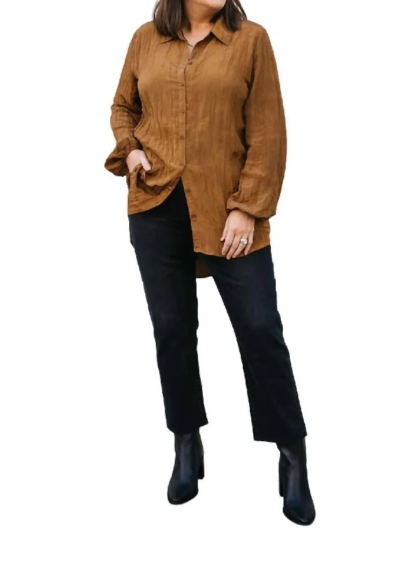 Crinkle Satin Shirt In Rust Must-Have Styles