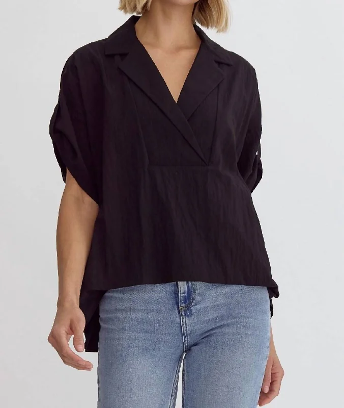 Crinkled Top In Black Subtle Sophistication