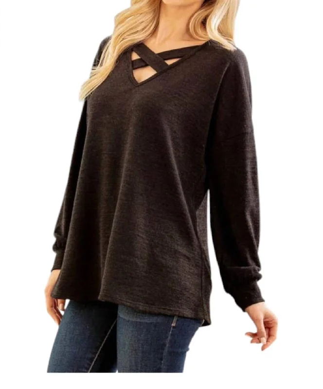 Criss Cross Long Sleeve Top In Black Catch Every Fashion Trend