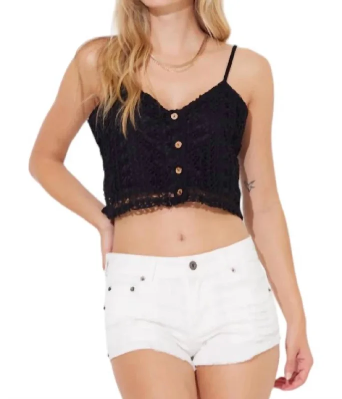 Crochet Button Up Tank Top In Black Latest Trends