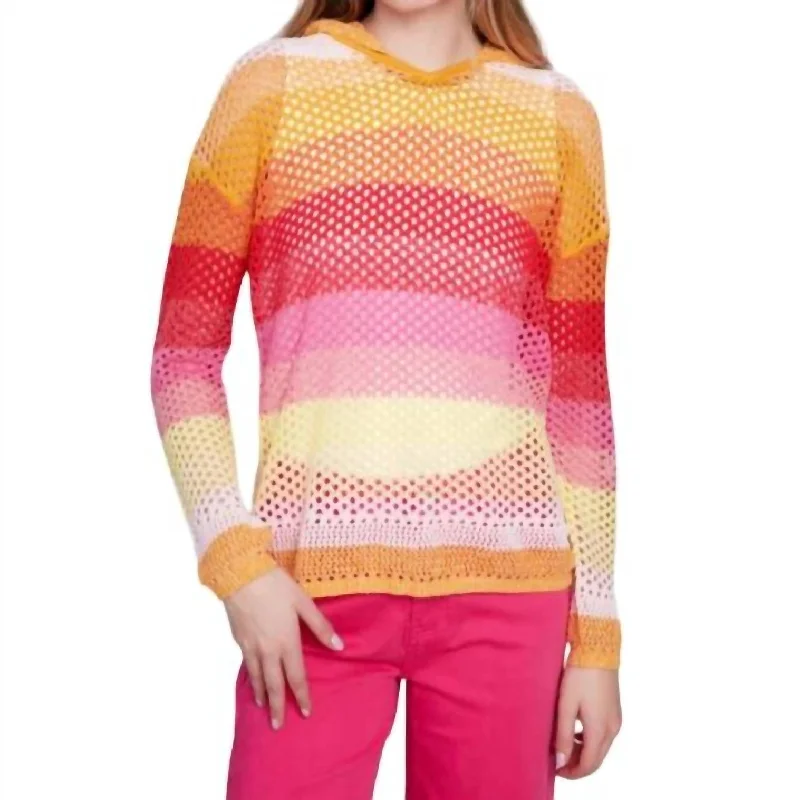 Crochet Fishnet Hoodie In Punch Clearance Event