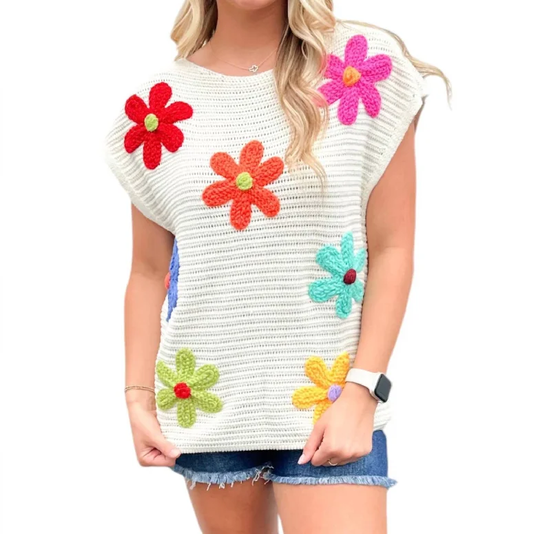 Crochet Flower Power Top In Ivory Chic Style, Always In Vogue