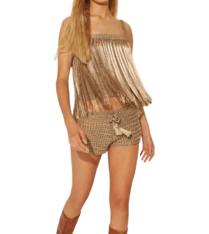 Crochet Square Neckline Top In Tan Bold Fashion