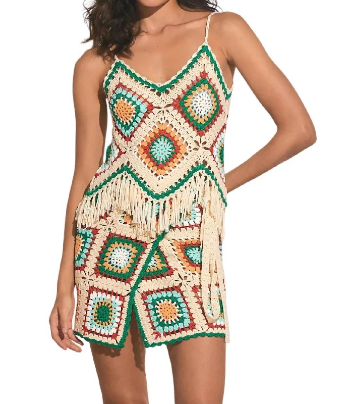 Crochet Tank With Fringe Bottom In White Multi Massive Savings