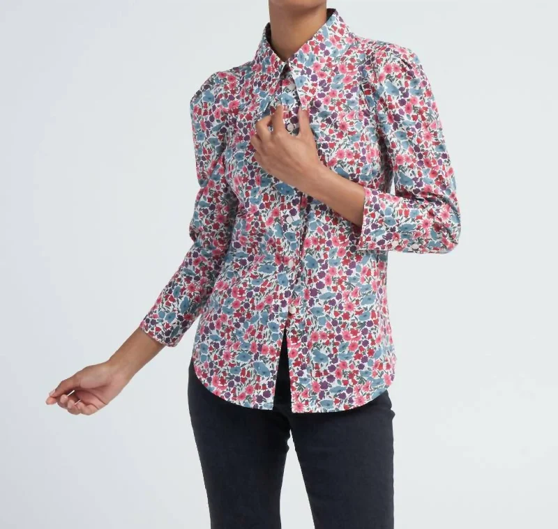 Crop Sleeve Box Pleat Shirt In Multi Floral Flash Sale