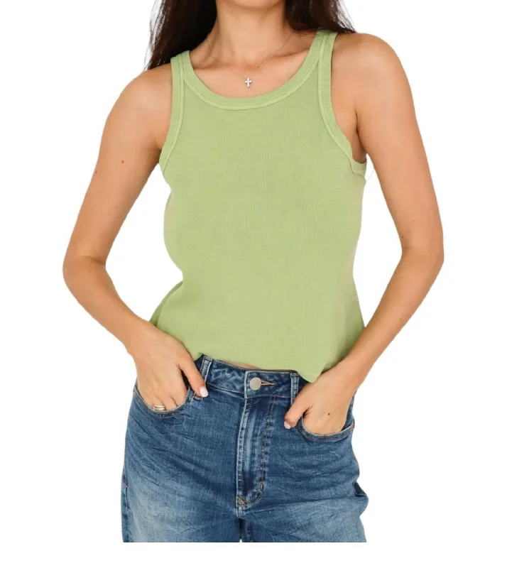 Cropped Tamia Tank Top In Nephrite Rustic Countryside Charm Look