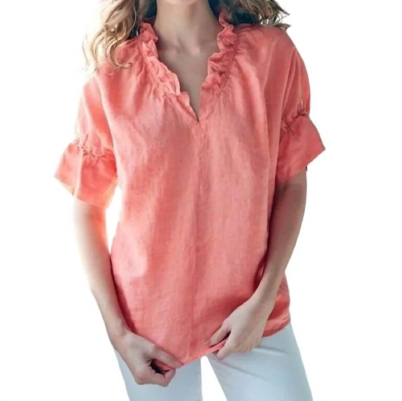 Crosby Linen Top In Peachy Rose Rustic Countryside Charm Look