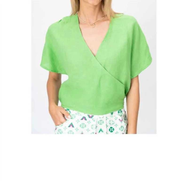 Cross Linen Top In Lime Green Crazy Price Slashing