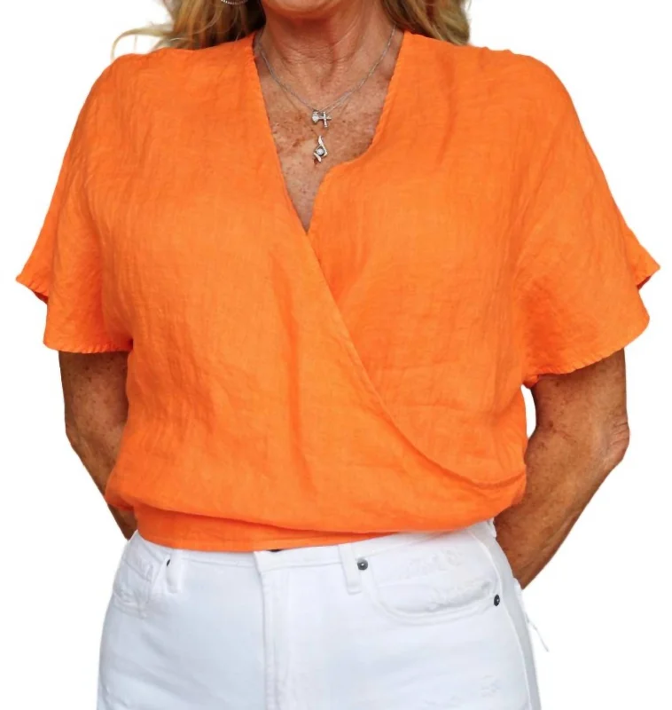 Cross Linen Top In Orange Limited Time Offer