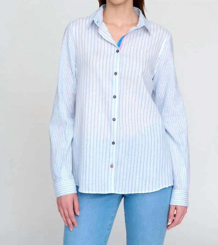 Cumbres Stripe Blouse In Celeste Light Blue Playful Elegance