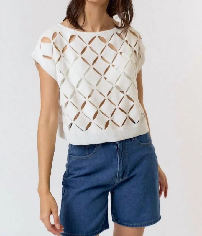 Cut Out Detail Sweater Top In Off-White Ethnic Cultural Event Wear