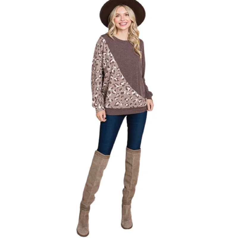 Cute Animal French Terry Brush Contrast Print Pullover With Cuff Detail Minimalist Elegant