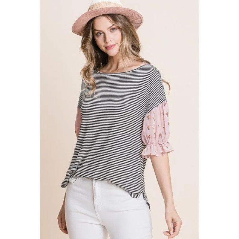 Cute Striped Curved Hem Casual Top Dive Into Trendy Women's Fashion