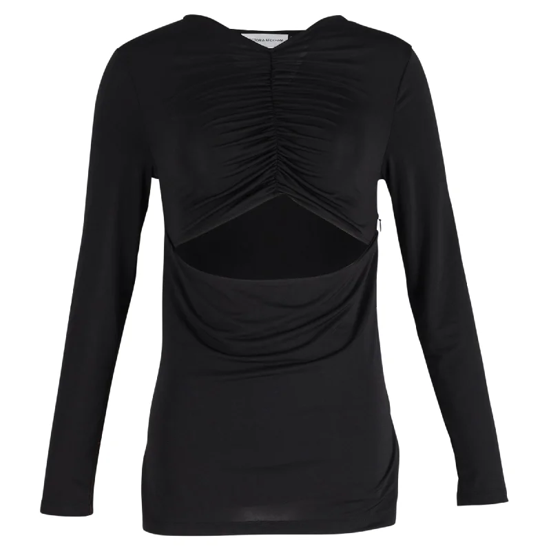 Cutout Ruched Stretch Top in Black Cotton Fashion Deal