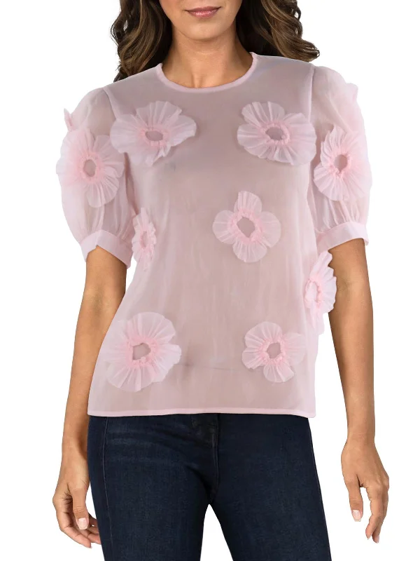 Daisy Womens Rosette Sheer Blouse Father's Day Deals