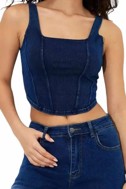 Dallas Vintage Washed Denim Tank Top In Dark Blue All Season Fashion Collection